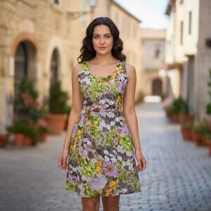 Jack Fit Flare Dress Floral Multicolor Sleeveless Garden Party Size 4